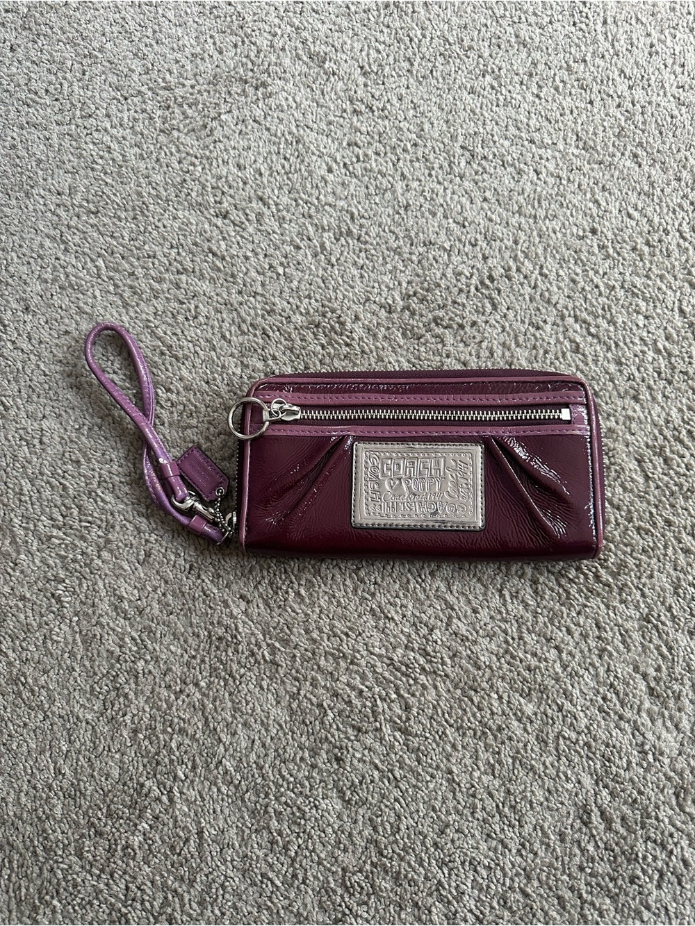 Coach Poppy Purple Patent Leather Zip Wallet